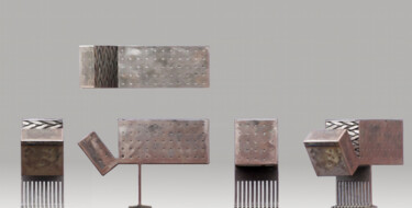 Une tranche de vie équilibrée - Collection "La boite" N°127 Sculpture intitulée "Une tranche de vie…" par Feu Jacques Aillaud, Œuvre d'art originale, Métaux