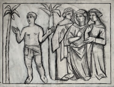Desenho intitulada "Résurrection - dess…" por Henri Fagerolles, Obras de arte originais, Conté