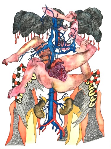 Dessin intitulée "Anatomie 2" par Julie Lorinet, Œuvre d'art originale, Aquarelle