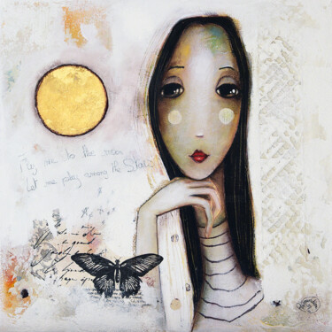Peinture intitulée "Fly me to the moon" par Armandine Js, Œuvre d'art originale, Acrylique