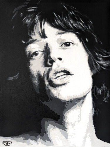 "Mick Jagger Pop art…" başlıklı Tablo G.C.Popartist tarafından, Orijinal sanat, Şablon Ahşap Sedye çerçevesi üzerine monte e…