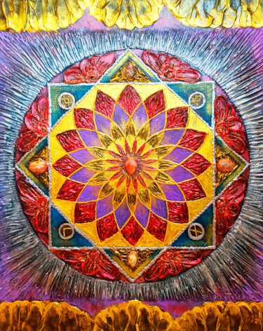 The Mandala of Love and Harmonious relationships Peinture intitulée "The Mandala of Love…" par Léa Vi, Œuvre d'art originale, Acrylique Monté sur Châssis en bois
