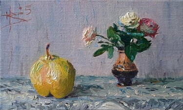 "Roses and pear" başlıklı Resim Vladimir Natalushko tarafından, Orijinal sanat, Petrol Ahşap Sedye çerçevesi üzerine monte e…