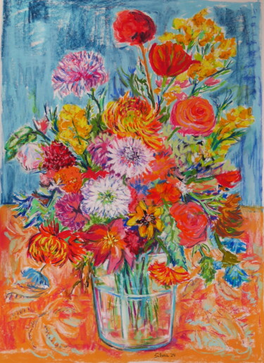 Jarrón con flores primaverales Malarstwo zatytułowany „Jarrón con flores p…” autorstwa Silvia Sierra Sanchez, Oryginalna praca, Pastel