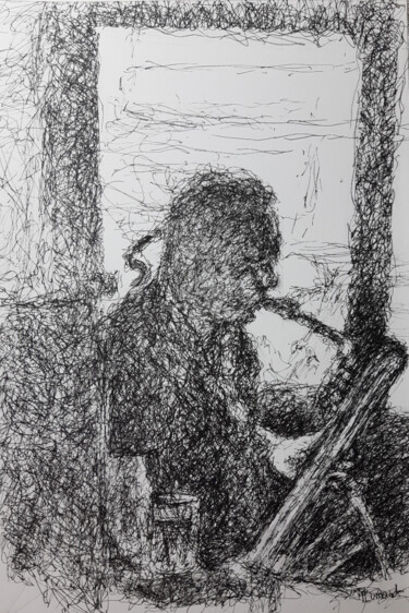 Desenho intitulada "Le saxophone baryth…" por François Plumart, Obras de arte originais, Tinta