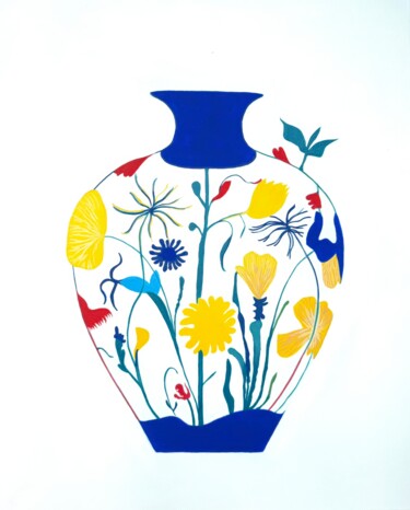 绘画 标题为“Stylized vase depic…” 由Tatiana Belchenko, 原创艺术品, 丙烯 安装在木质担架架上