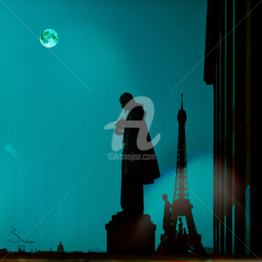 Paris mon amour 12 - Moon Paris Trocadéro Tour Eiffel Photographie intitulée "Paris mon amour 12…" par Bruno Houdayer, Œuvre d'art originale, Photographie manipulée Monté sur Alu…