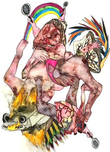 Dessin intitulée "Ping Pong" par Julie Lorinet, Œuvre d'art originale, Aquarelle