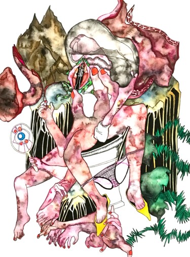 Dessin intitulée "Culotte" par Julie Lorinet, Œuvre d'art originale, Aquarelle