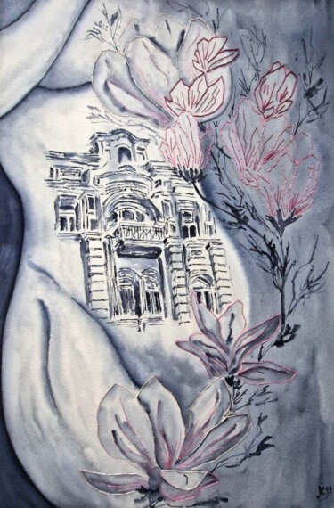 Installation of silence Painting titled "Installation of sil…" by Olena Yemelianova, Original Artwork, Watercolor