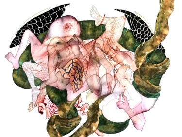 Dessin intitulée "Cobras" par Julie Lorinet, Œuvre d'art originale, Aquarelle