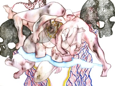 图画 标题为“Crânes” 由Julie Lorinet, 原创艺术品, 水彩