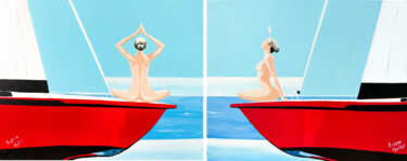 "Diptych Yacht Yoga:…" başlıklı Tablo Kristina Mallen tarafından, Orijinal sanat, Akrilik Ahşap Sedye çerçevesi üzerine mont…
