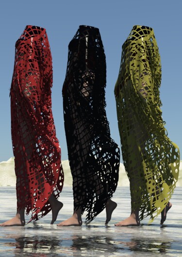 Arte digitale intitolato "Three Walk By" da Russell Newell, Opera d'arte originale, Modellazione 3D