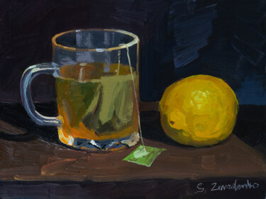 Tea with Lemon Painting titled "Tea with Lemon" by Serhii Zavadenko, Original Artwork, Oil