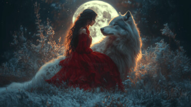 The girl and the wolf – wild intimacy Digital Arts titled "The girl and the wo…" by Nadzeya Dzemianchuk, Original Artwork, AI generated image