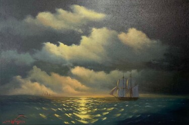 Voyage under Amber Sky Peinture intitulée "Voyage under Amber…" par Lara Wasiljewa, Œuvre d'art originale, Huile Monté sur Châssis en bois