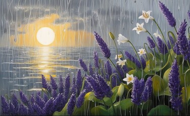 Lavender drops Printmaking titled "Lavender drops" by The Vault Art, Original Artwork, Digital Print Mounted on Other rigid panel