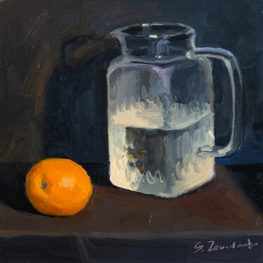 Pitcher and Orange Painting titled "Pitcher and Orange" by Serhii Zavadenko, Original Artwork, Oil