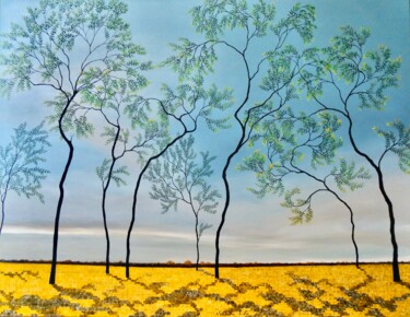 Peinture intitulée "Les arbres dansent" par Nathalie Si Pié, Œuvre d'art originale, Huile Monté sur Châssis en bois