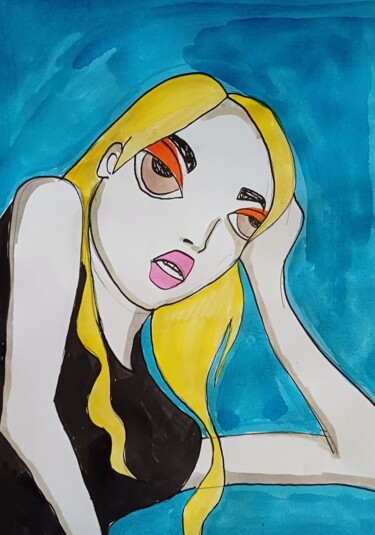Dessin intitulée "Laid back" par Ashton Knighting, Œuvre d'art originale, Encre