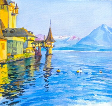 Oberhofen Castle View 绘画 标题为“Oberhofen Castle Vi…” 由Sofi Oleinik, 原创艺术品, 水彩