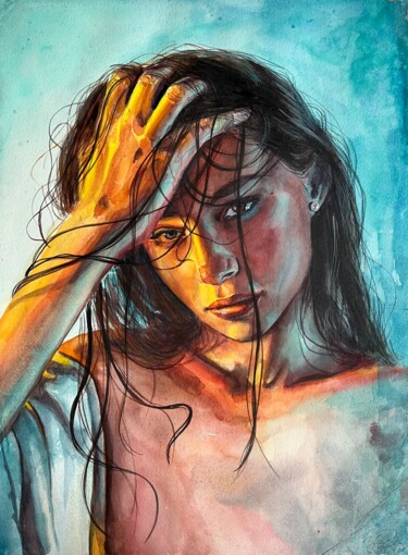 Σχέδιο με τίτλο "Turquoise lagon" από Dina Udaltsova, Αυθεντικά έργα τέχνης, Ακουαρέλα