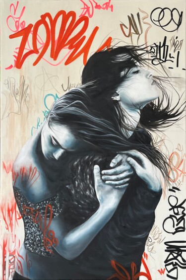 绘画 标题为“Graffiti d’âmes” 由Val Escoubet, 原创艺术品, 油 安装在木质担架架上