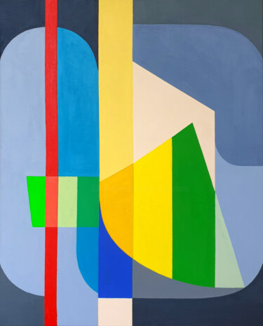 Blue Grey Abstract Painting, City by the sea Pittura intitolato "Blue Grey Abstract…" da Leon Grossmann, Opera d'arte originale, Acrilico Montato su Telaio per barella i…