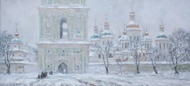 绘画 标题为“Snow covered church” 由Leonid Pavlenko, 原创艺术品, 油 安装在木质担架架上