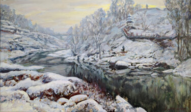 Pittura intitolato "Winter on the river" da Leonid Pavlenko, Opera d'arte originale, Olio Montato su Telaio per barella in l…