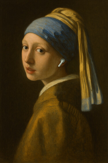 La ragazza con l’auricolare Arts numériques intitulée "La ragazza con l’au…" par Giuseppe Cristadoro, Œuvre d'art originale, Image générée par l'IA