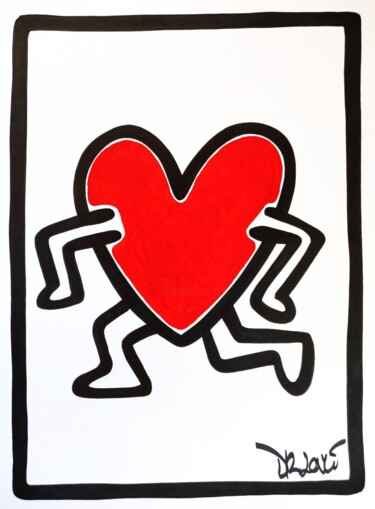 Happy heart ( Tribute to Keith Haring ) Painting titled "Happy heart ( Tribu…" by Dr. Love, Original Artwork, Acrylic