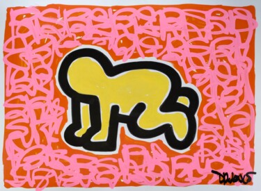 Yellow child ( Tribute to Keith Haring ) Peinture intitulée "Yellow child ( Trib…" par Dr. Love, Œuvre d'art originale, Acrylique