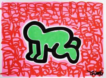 Green child ( Tribute to Keith Haring ) Картина под названием "Green child ( Tribu…" - Dr. Love, Подлинное произведение искусства, Акрил