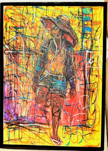 Schilderij getiteld "L'attente" door Michel Bertrand Atou Onana (Atouloo), Origineel Kunstwerk, Acryl Gemonteerd op Frame vo…