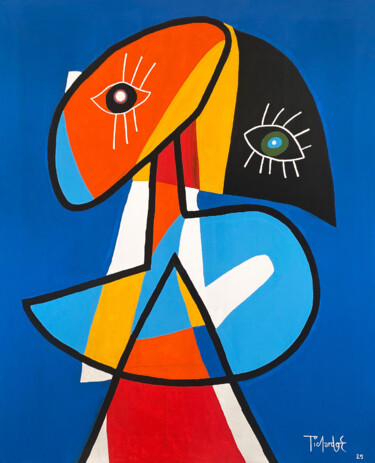 Retrato en fondo azul. Peinture intitulée "Retrato en fondo az…" par Enrique Pichardo, Œuvre d'art originale, Acrylique