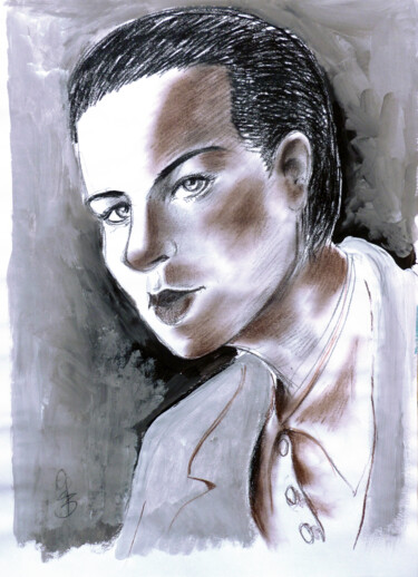 Portrait im Seitenlicht. Dessin intitulée "Portrait im Seitenl…" par Götz Wiedenroth, Œuvre d'art originale, Craie