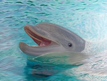 绘画 标题为“Dolphin” 由Ekaterina Kusmartseva, 原创艺术品, 油 安装在木质担架架上