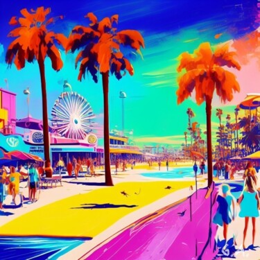 Miami Sun : Énergie Chromatique sur la Plage Digitale Kunst getiteld "Miami Sun : Énergie…" door Gaboriau Gérald, Origineel Kunstwerk, Digitaal Schilderwerk