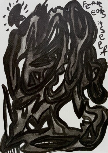 Peinture intitulée "dear fear – abstrac…" par Lya Helia, Œuvre d'art originale, Encre