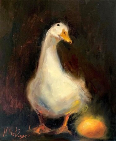 Painting titled "The Golden Egg" by Hanna Mc Donagh, Original Artwork, Oil Mounted on Wood Stretcher frame