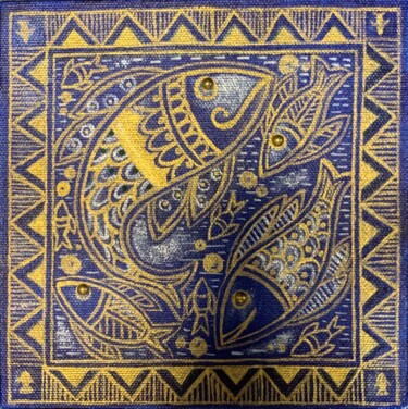 Golden rhythms of pond 「Golden rhythms of p…」というタイトルの絵画 Mogi Mamtaによって, オリジナルのアートワーク, アクリル