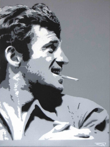 绘画 标题为“Jean-Paul Belmondo” 由G.C.Popartist, 原创艺术品, 模版 安装在木质担架架上