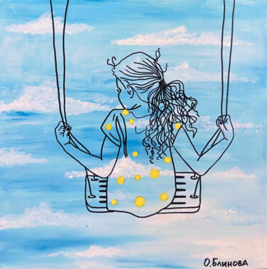 Swing Schilderij getiteld "Swing" door Ol Ga Blinova, Origineel Kunstwerk, Acryl Gemonteerd op Frame voor houten brancard
