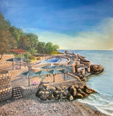 Painting titled "Dobra Voda, Montene…" by Natalia Glazunova, Original Artwork, Acrylic Mounted on Wood Stretcher frame