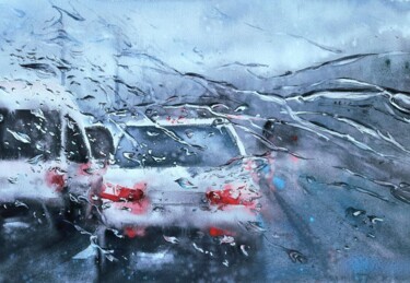Road in the rain Malarstwo zatytułowany „Road in the rain” autorstwa Marina Zhukova, Oryginalna praca, Akwarela