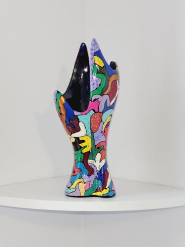 Schilderij getiteld "FLAMME TOTEMIQUE" door Ghislaine Pilone, Origineel Kunstwerk, Acryl