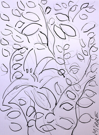 Schilderij getiteld "Lys et rosier" door Jean Mirre, Origineel Kunstwerk, Inkt