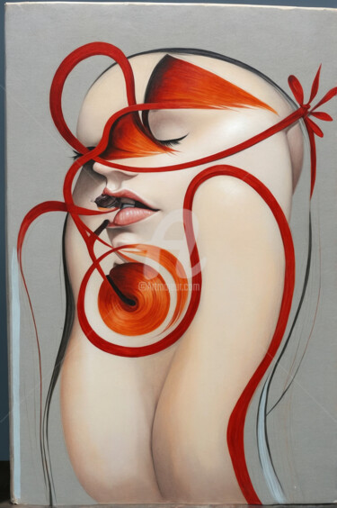 数字艺术 标题为“Portrait surreal” 由Davide Poggio, 原创艺术品, AI生成的图像 安装在其他刚性面板上